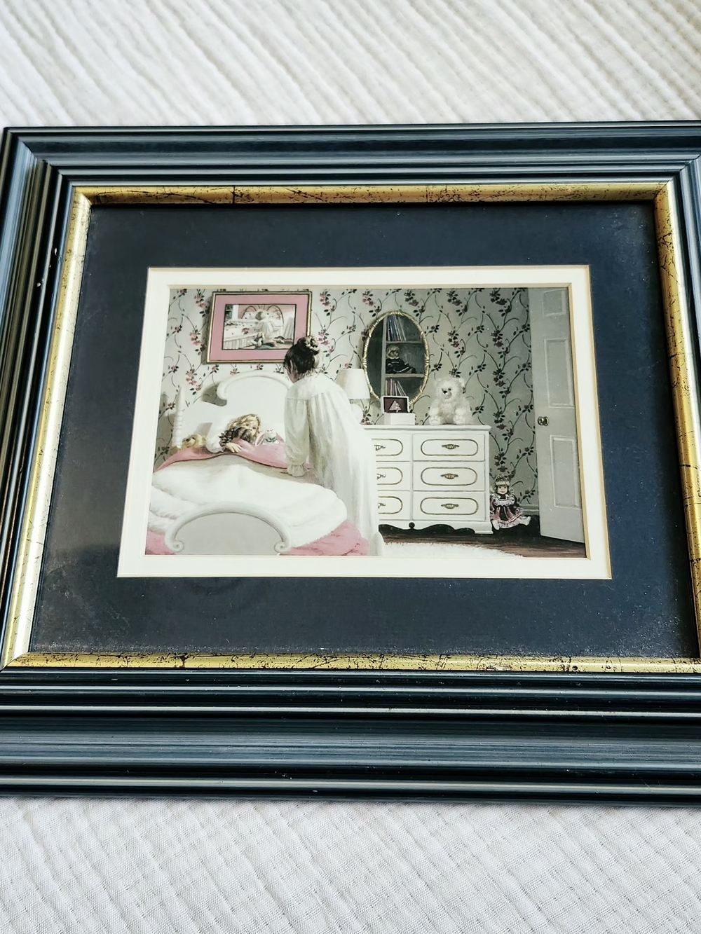 Vintage Framed Artwork “All Tucked In” – Mary G. Smith